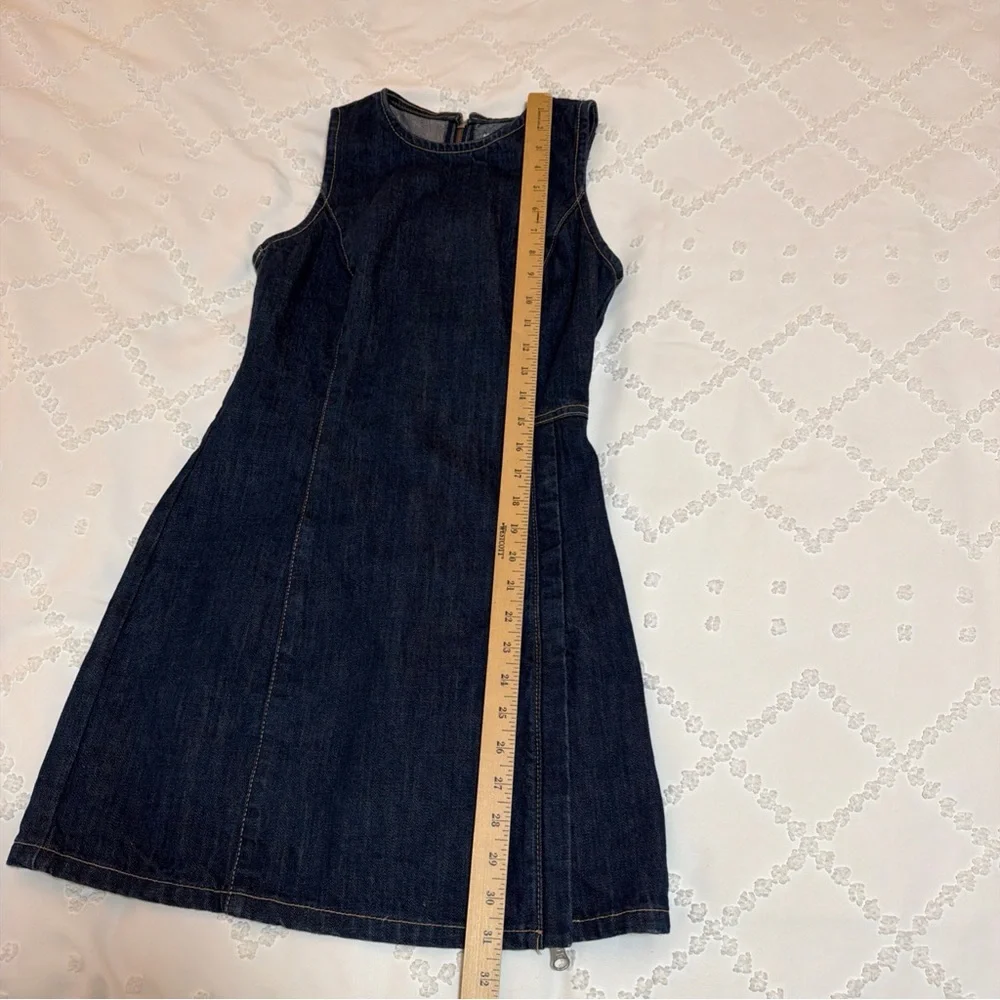 Zara Tank Denim Dress Women’s XS Dark Blue Wash Scoop Neck Zip Back Mini Fitted - Picture 6 of 9